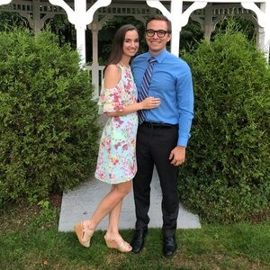 Vince Camuto Mint Floral Cold-Shoulder Ruffle Dress